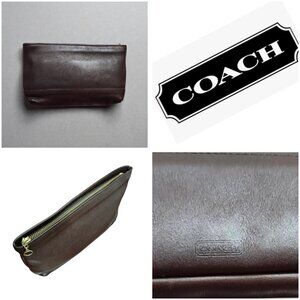 Vintage Coach Leather Cosmetic Pouch Brown Zip Clutch USA Made Classic Minimal